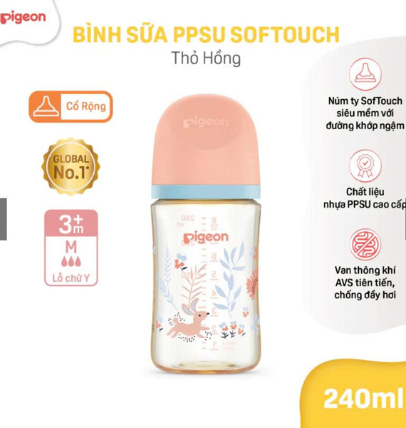 Bình sữa Pigeon PPSU Softouch 240ml (3M+)