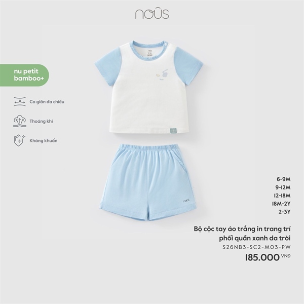 NS2500 - 9M/3Y Bộ cộc tay áo trắng in trang trí phối quần