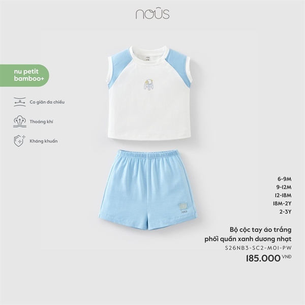 NS2500 - 9M/3Y Bộ cộc tay áo trắng phối quần