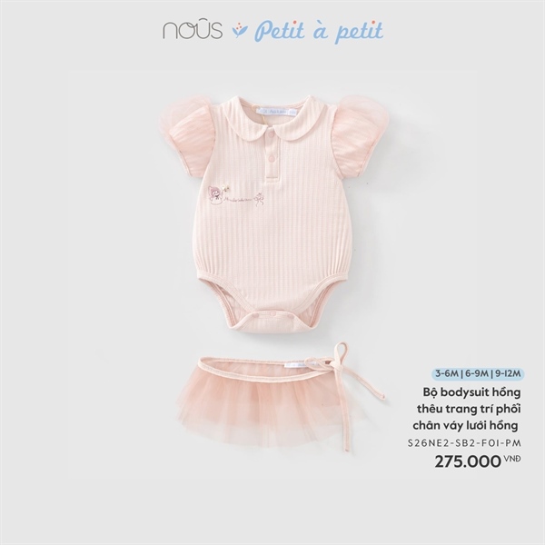 NS2600 - 6M/12M Bộ bodysuit thêu trang trí phối chân váy lưới