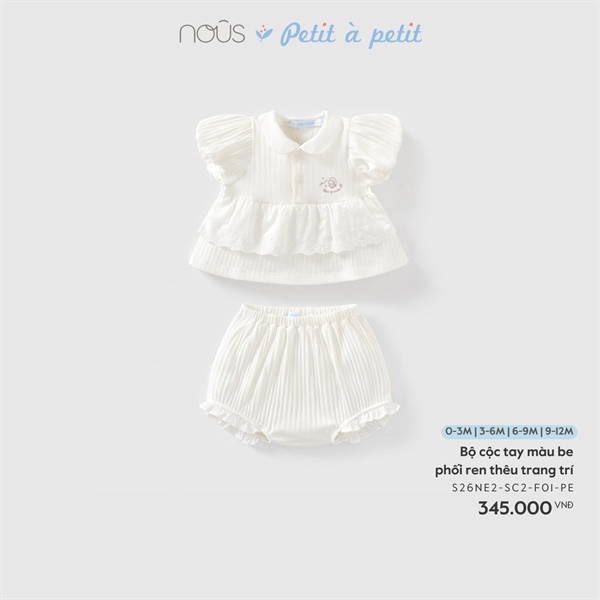 NS2600 - 6M/12M Bộ cộc tay phối ren thêu trang trí