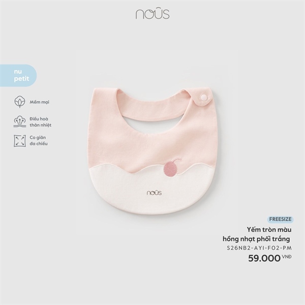 NS2600 - Yếm tròn màu hồng nhạt phối trắng