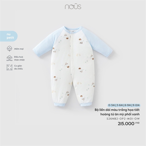 NS2500 - 3M/9M Bộ liền dài họa tiết hoàng tử ăn mỳ phối xanh