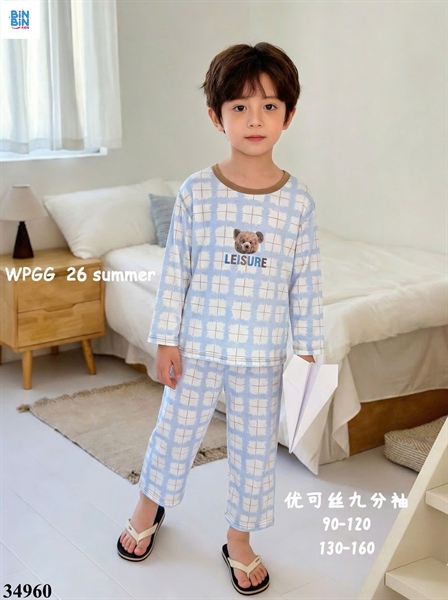 34960-Bộ tencel TD gấu caro xanh