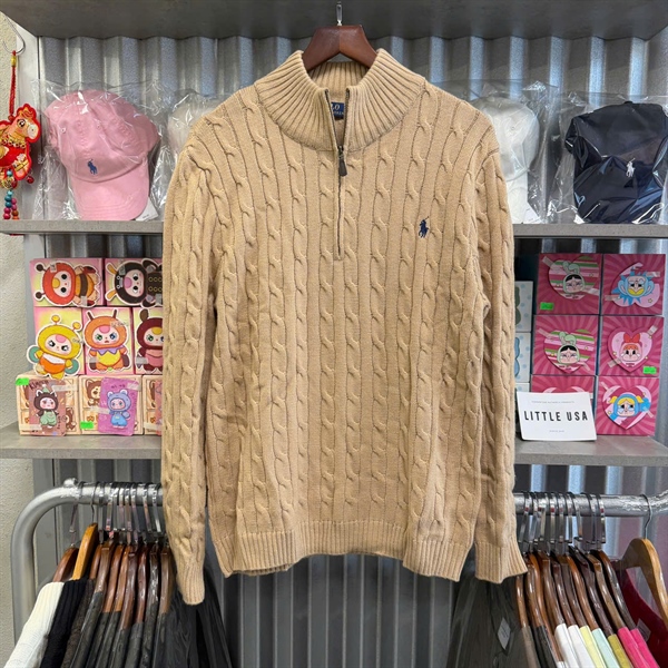 [Thanh Lý] Ralph Lauren Cable-knit Cotton Quarter-zip - Khaki (Lỗi code)