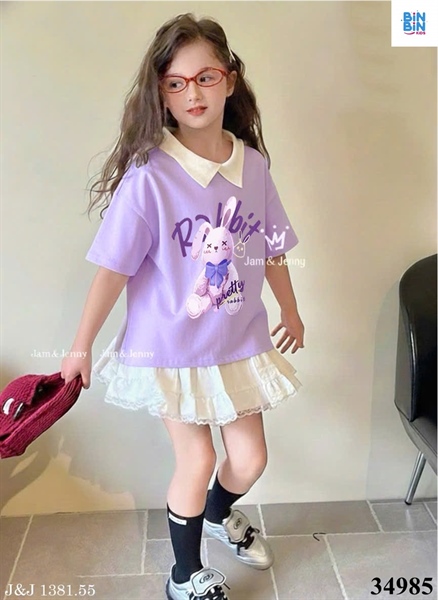 34985-Set váy polo Rabbit tím