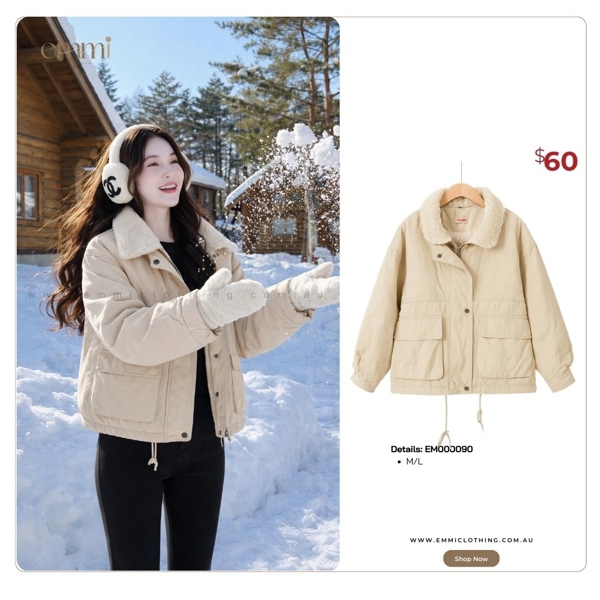 Beige Sherpa Collar Utility Jacket