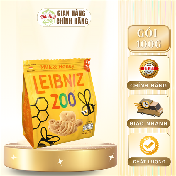 Bánh quy sữa & mật ong hình gấu & ong Leibniz Zoo (màu cam) 100g