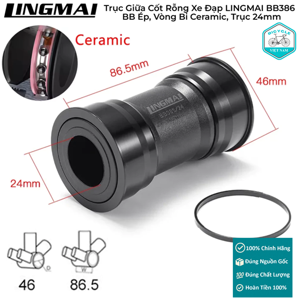 Trục Giữa Cốt Rỗng Xe Đạp LINGMAI BB386 – BB Ép, Vòng Bi Ceramic, Trục 24mm