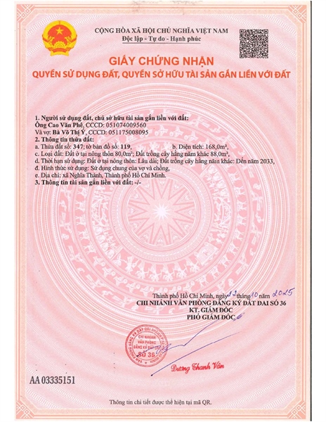 AC-CĐ-ĐB0009 - Thửa đất 347- Tờ bản đồ 119 Nghĩa Thành - TP.HCM