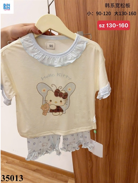35013-Bộ TCCC cổ bèo kitty bướm xanh
