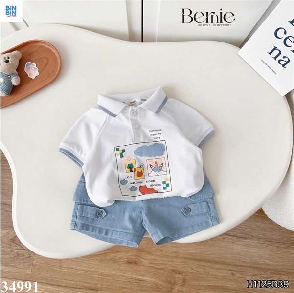 34991-Set bộ polo mây xanh