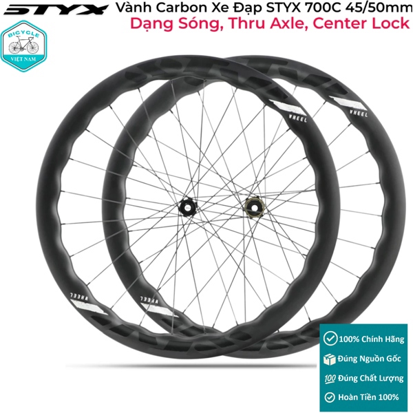 Bộ Vành Carbon Xe Đạp STYX 700C 45/50mm – Dạng Sóng, Thru Axle, Center Lock, Chính Hãng