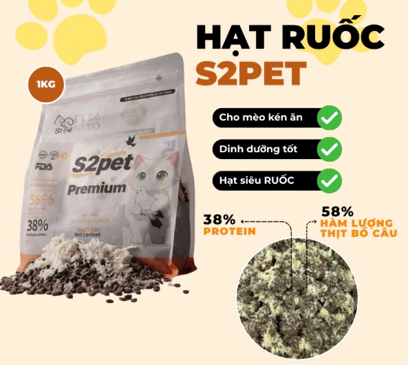 Hạt cho mèo S2PET Premium ruốc bồ câu