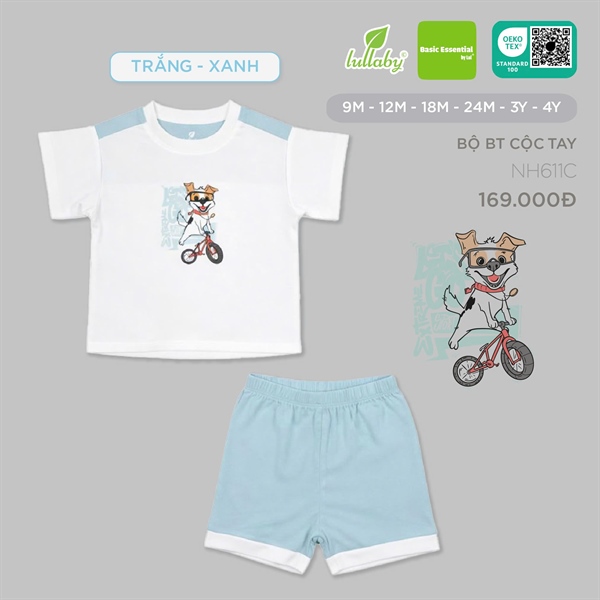 NH611C - 9M/4Y Bộ BT cộc tay Trắng Xanh