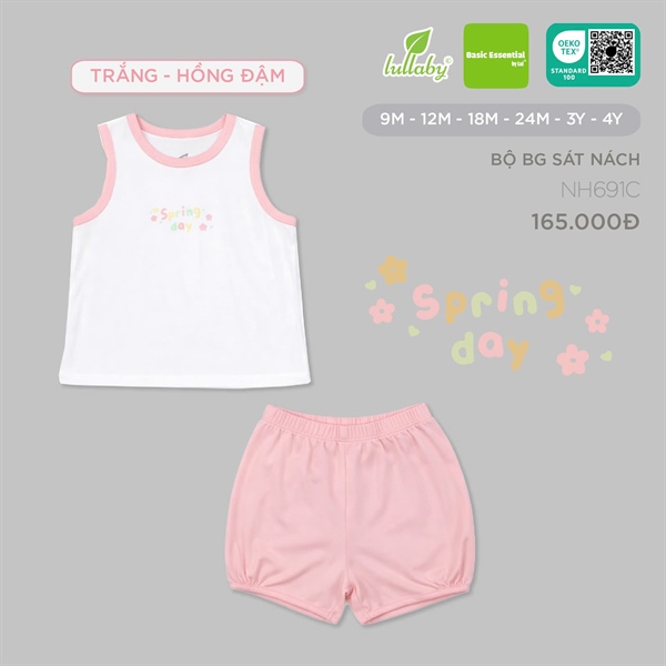 NH691C - 12M/4Y Bộ BG sát nách Trắng Hồng