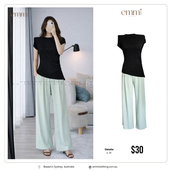 Asym Rib Top & Mint Pants Set