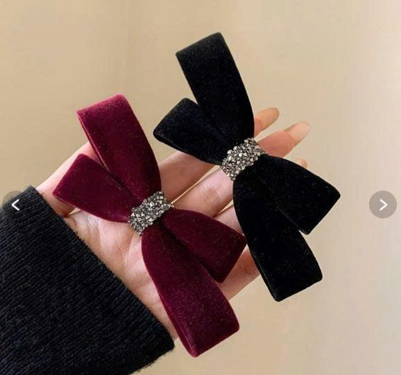 Kẹp nhung nơ cách điệu đính đá tone đỏ đen, SP3578