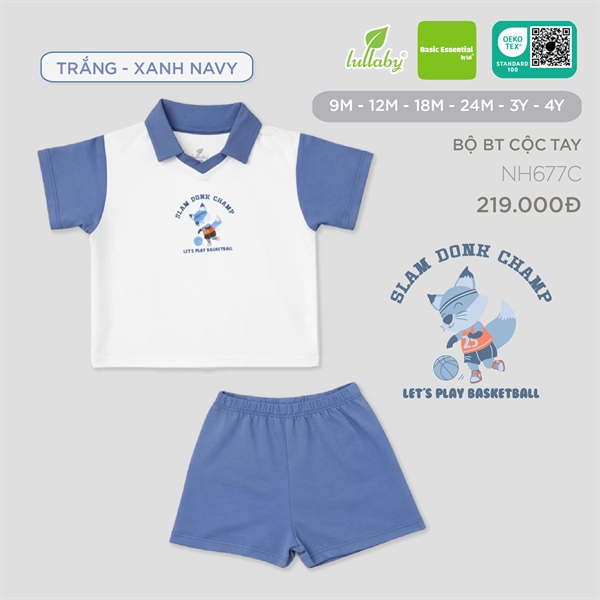 NH677C - 9M/4Y Bộ BT cộc tay Trắng Xanh Navy