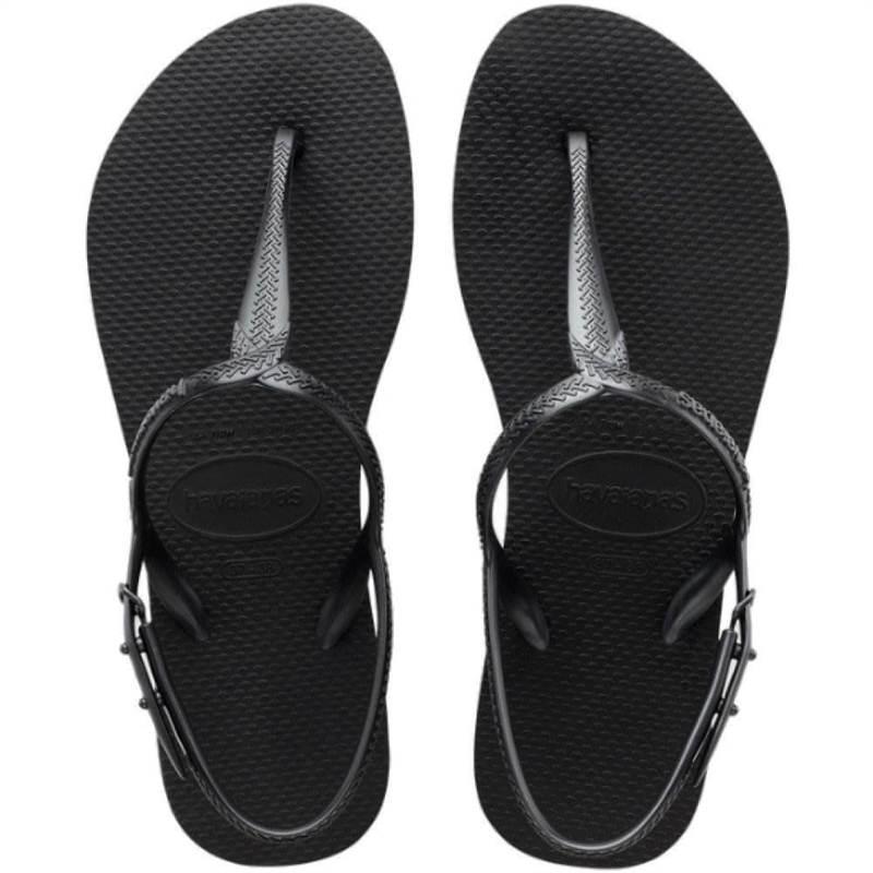Sandal tròn chữ T đen