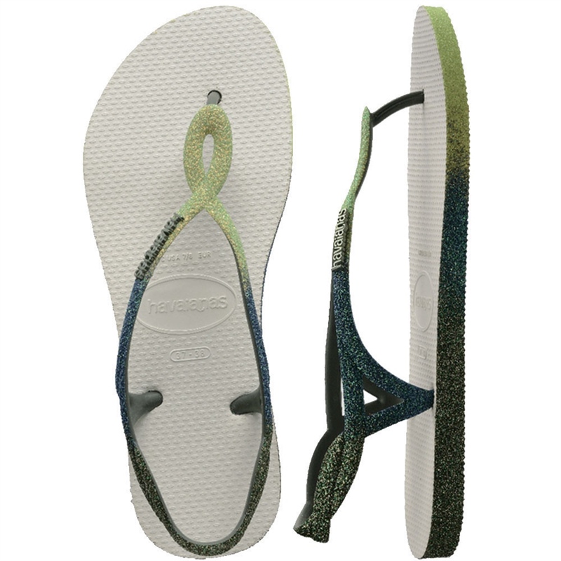 Sandal tròn trắng viền xanh