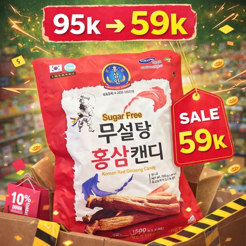 Kẹo Hồng Sâm không đường đỏ 500g