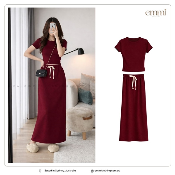 Casual Maxi Lounge Dress – Wine Red