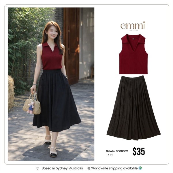 Sleeveless Polo Knit Top – Burgundy