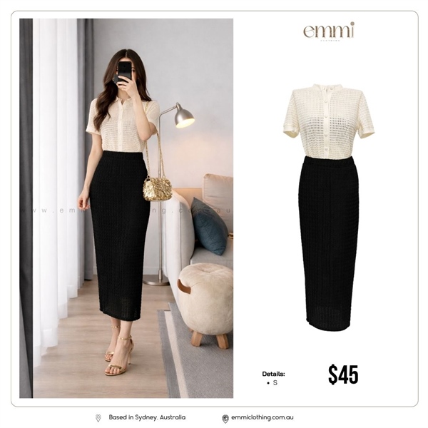 Textured Knit Skirt Set – Ivory Black