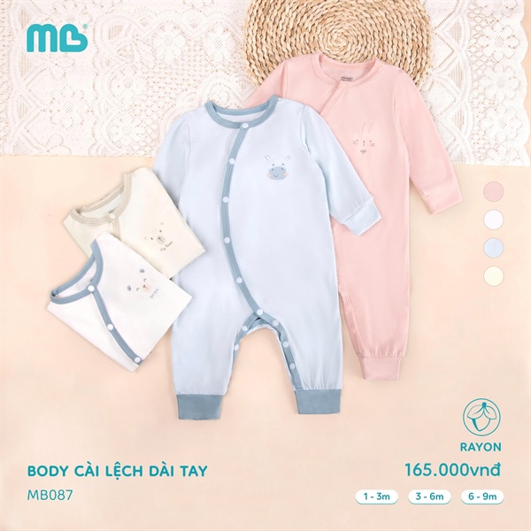 MB087 - 3M/9M Body dài tay cài lệch Rayon Xanh/Trắng/Nâu/Hồng