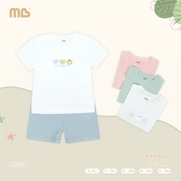 MB078 - 9M/3Y Bộ cài vai cộc tay Bamboo Xám/Trắng/Xanh/Hồng