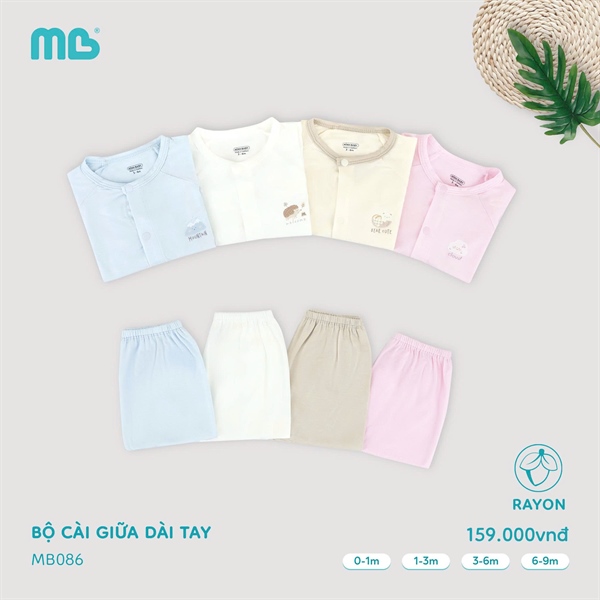 MB086 - NB/9M Bộ dài tay cài giữa Rayon Xanh/Trắng/Be/Hồng