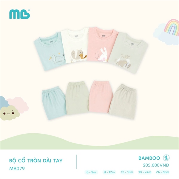 MB079 -24M Bộ cổ cài vai dài tay Bamboo Be/Xanh/Trắng/Hồng