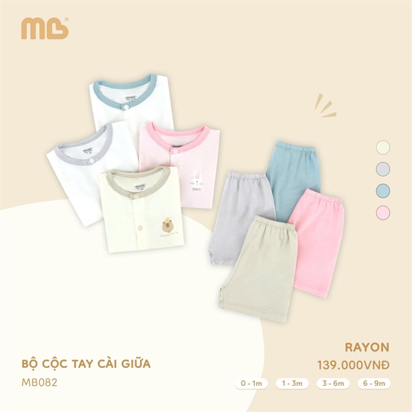 MB082 - NB/9M Bộ cộc tay cài giữa Rayon Hồng/Xanh/Nâu/Xám