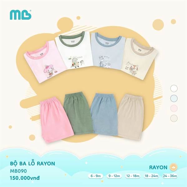 MB090 - 9M/3Y Bộ ba lỗ Rayon Be/Xanh/Hồng/Trắng