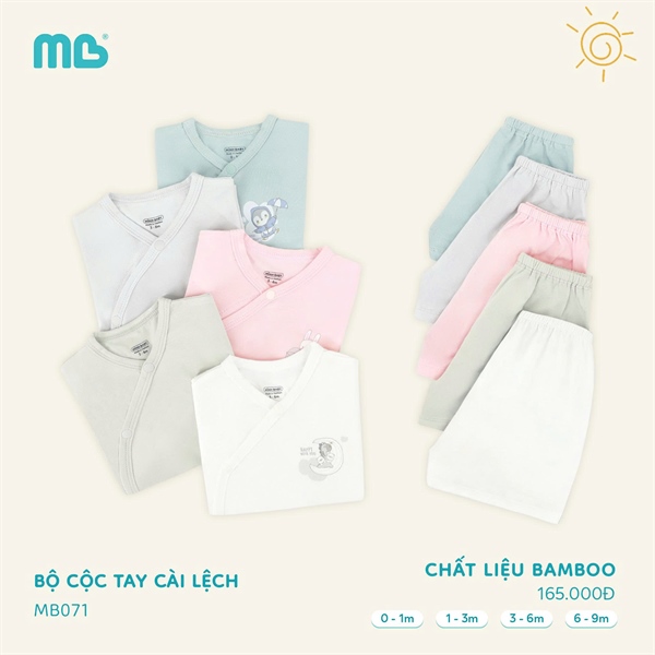 MB071 - NB/9M Bộ cài lệch cộc tay Bamboo Be/Xám/Trắng/Hồng/Xanh