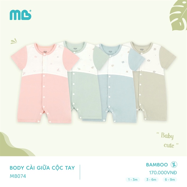 MB074 - 3M/9M Body cài giữa cộc tay Bamboo Thỏ/Gấu/Xanh/Nâu