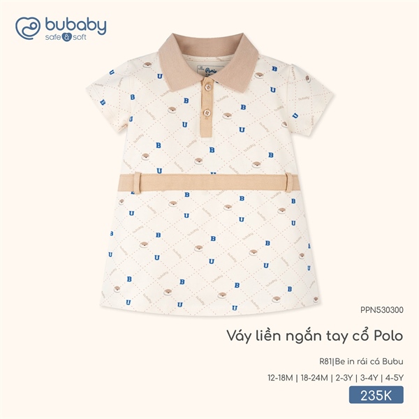 PN5303 - 18M/5Y Váy liền ngắn tay cổ Polo Bubaby - Be in rái cá Bubu