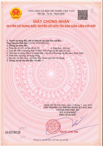 AC-CĐ-ĐB0053 - Thửa đất 633- Tờ bản đồ 72 Châu Pha - TP.HCM