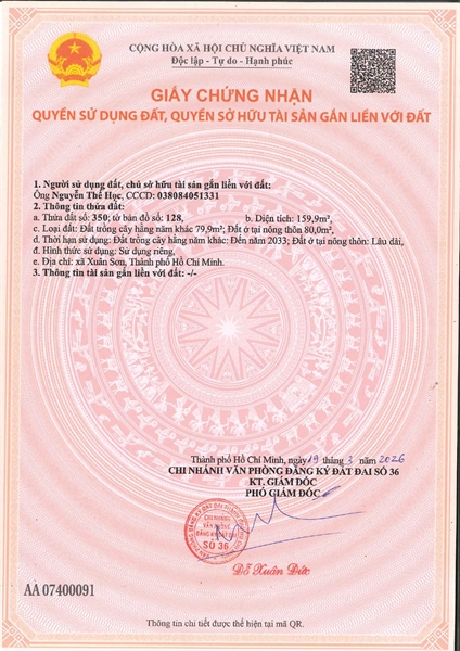 AC-CĐ-SR0032 - Thửa đất 350- Tờ bản đồ 128 Suối Rao - TP.HCM