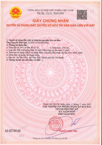 AC-CĐ-ĐB0061 - Thửa đất 647- Tờ bản đồ 72 Châu Pha - TP.HCM