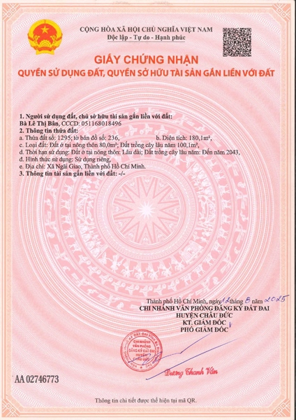 AC-CĐ-SN0071 - Thửa đất 1295- Tờ bản đồ 236 Ngãi Giao - TP.HCM