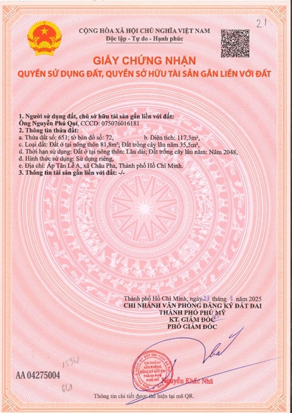 AC-CĐ-ĐB0065 - Thửa đất 651- Tờ bản đồ 72 Châu Pha - TP.HCM