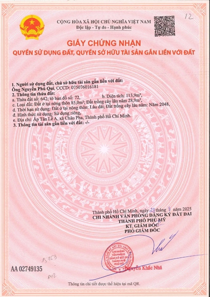 AC-CĐ-ĐB0056 - Thửa đất 642- Tờ bản đồ 72 Châu Pha - TP.HCM