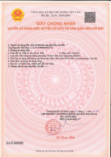 AC-CĐ-SR0030 - Thửa đất 348- Tờ bản đồ 128 Suối Rao - TP.HCM