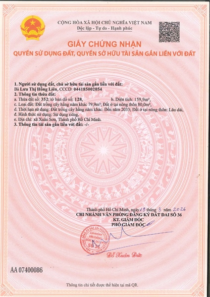 AC-CĐ-SR0034 - Thửa đất 352- Tờ bản đồ 128 Suối Rao - TP.HCM