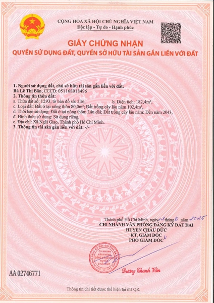 AC-CĐ-SN0069 - Thửa đất 1293- Tờ bản đồ 236 Ngãi Giao - TP.HCM