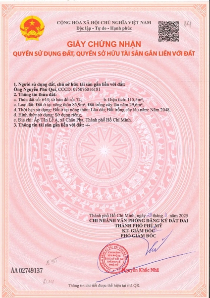 AC-CĐ-ĐB0058 - Thửa đất 644- Tờ bản đồ 72 Châu Pha - TP.HCM