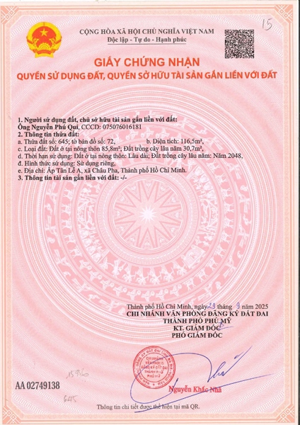 AC-CĐ-ĐB0059 - Thửa đất 645- Tờ bản đồ 72 Châu Pha - TP.HCM