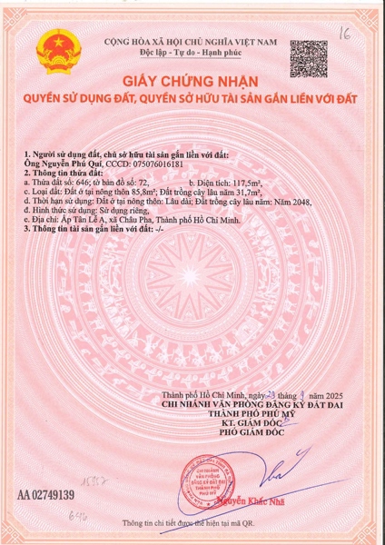 AC-CĐ-ĐB0060 - Thửa đất 646- Tờ bản đồ 72 Châu Pha - TP.HCM